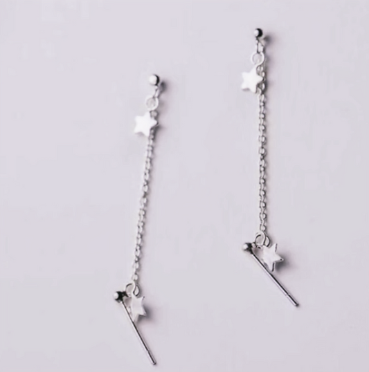 Star Double Piercing Tassel Chain Drop Dangle Cartilage Ball Bead Stud Earrings