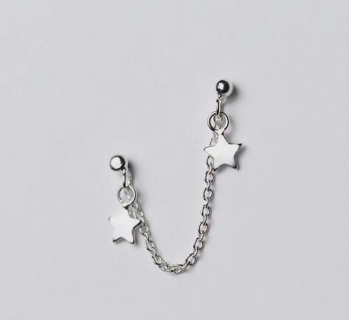 Star Double Piercing Tassel Chain Drop Dangle Cartilage Ball Bead Stud Earrings