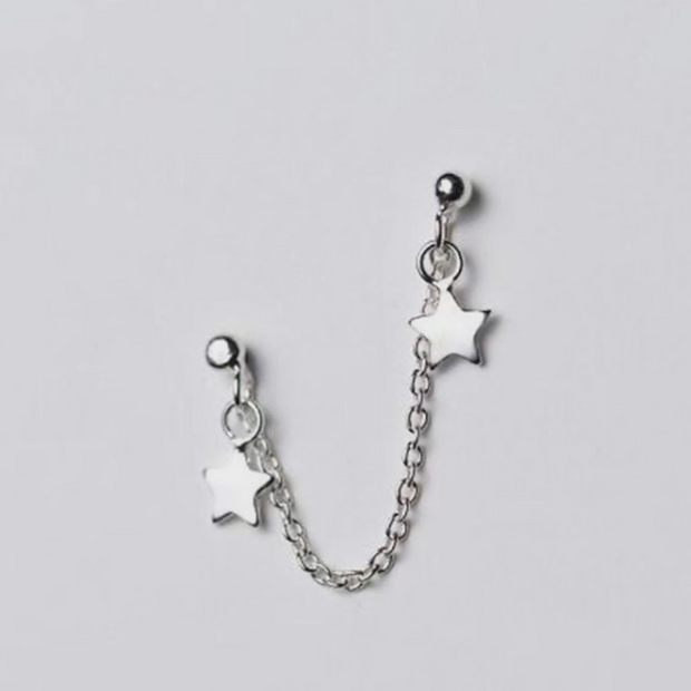 Star Tassel Chain Drop Earrings – 925 Sterling Silver Double Piercing