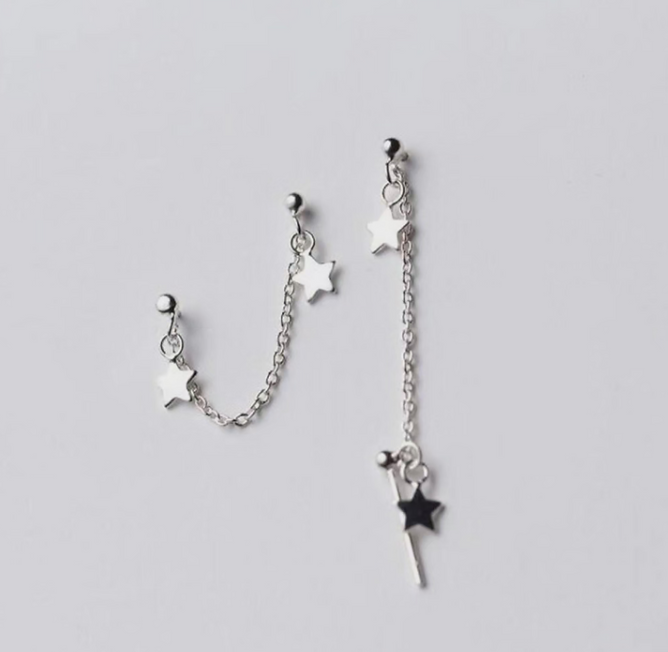 Star Double Piercing Tassel Chain Drop Dangle Cartilage Ball Bead Stud Earrings