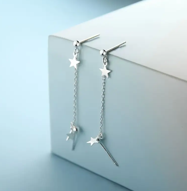 Star Double Piercing Tassel Chain Drop Dangle Cartilage Ball Bead Stud Earrings