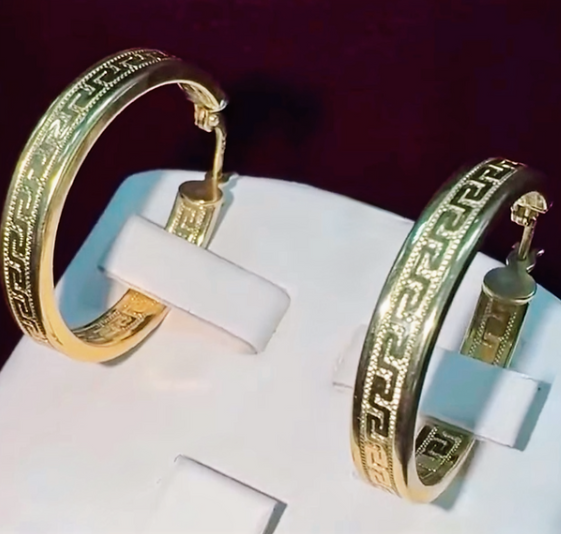 18K Gold Plated Greek Fretwork Hoop Earrings