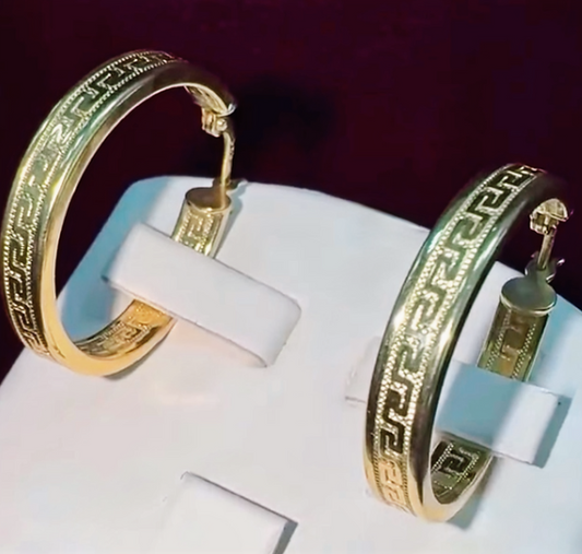 18K Gold Plated Greek Fretwork Hoop Earrings