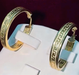 Greek Fretwork Gold Hoop Earrings – 25mm 925 Sterling Silver