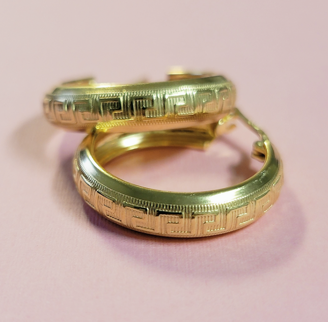 18K Gold Plated Greek Fretwork Hoop Earrings
