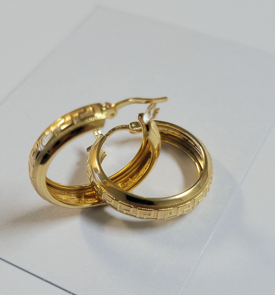18K Gold Plated Greek Fretwork Hoop Earrings