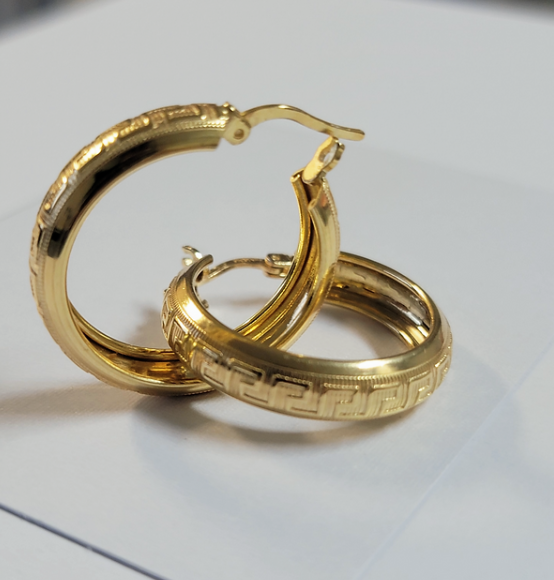 18K Gold Plated Greek Fretwork Hoop Earrings