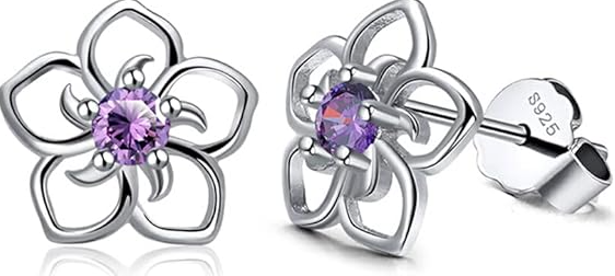 Amethyst Flower Earrings – Elegant 925 Sterling Silver Jewelry