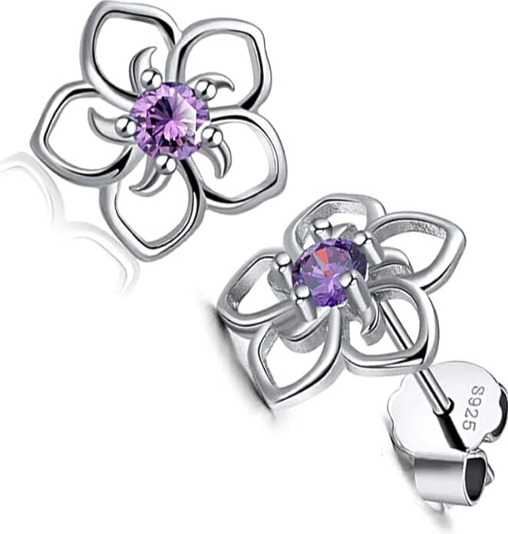 Genuine Amethyst  Floral Earrings