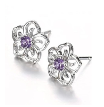Genuine Amethyst  Floral Earrings