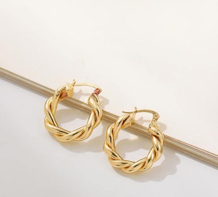 Gold-Plated Twisted Hoop Earrings