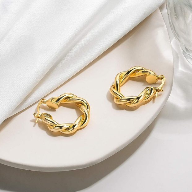 Textured Gold Twisted Hoop Earrings – Minimalist 925 Silver Hoops