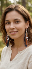 Bohemian Brown & Black Feather Drop Earrings – Stainless Steel