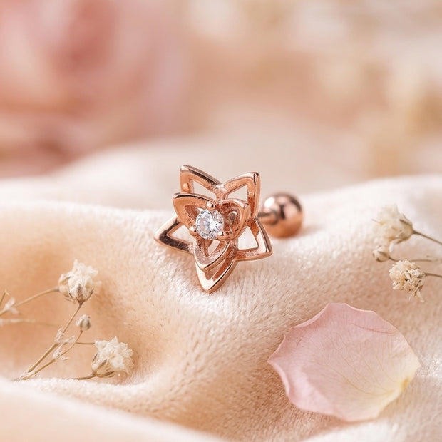 16G Rose Gold Surgical Steel Flat Back Stud – Star & Opal Teardrop Piercing