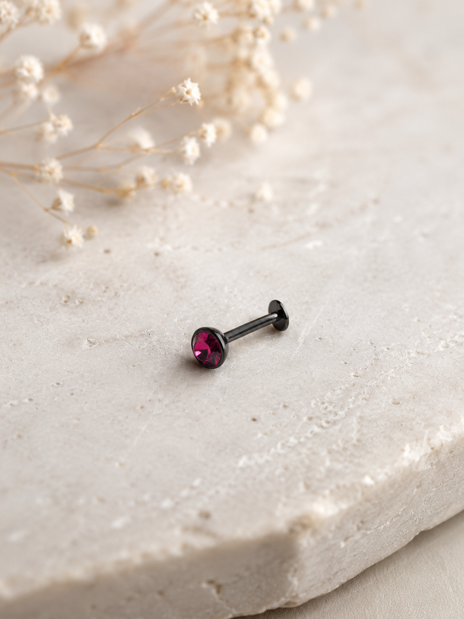 16G Black Surgical Steel Labret Stud – Colorful CZ Flat Back Piercing