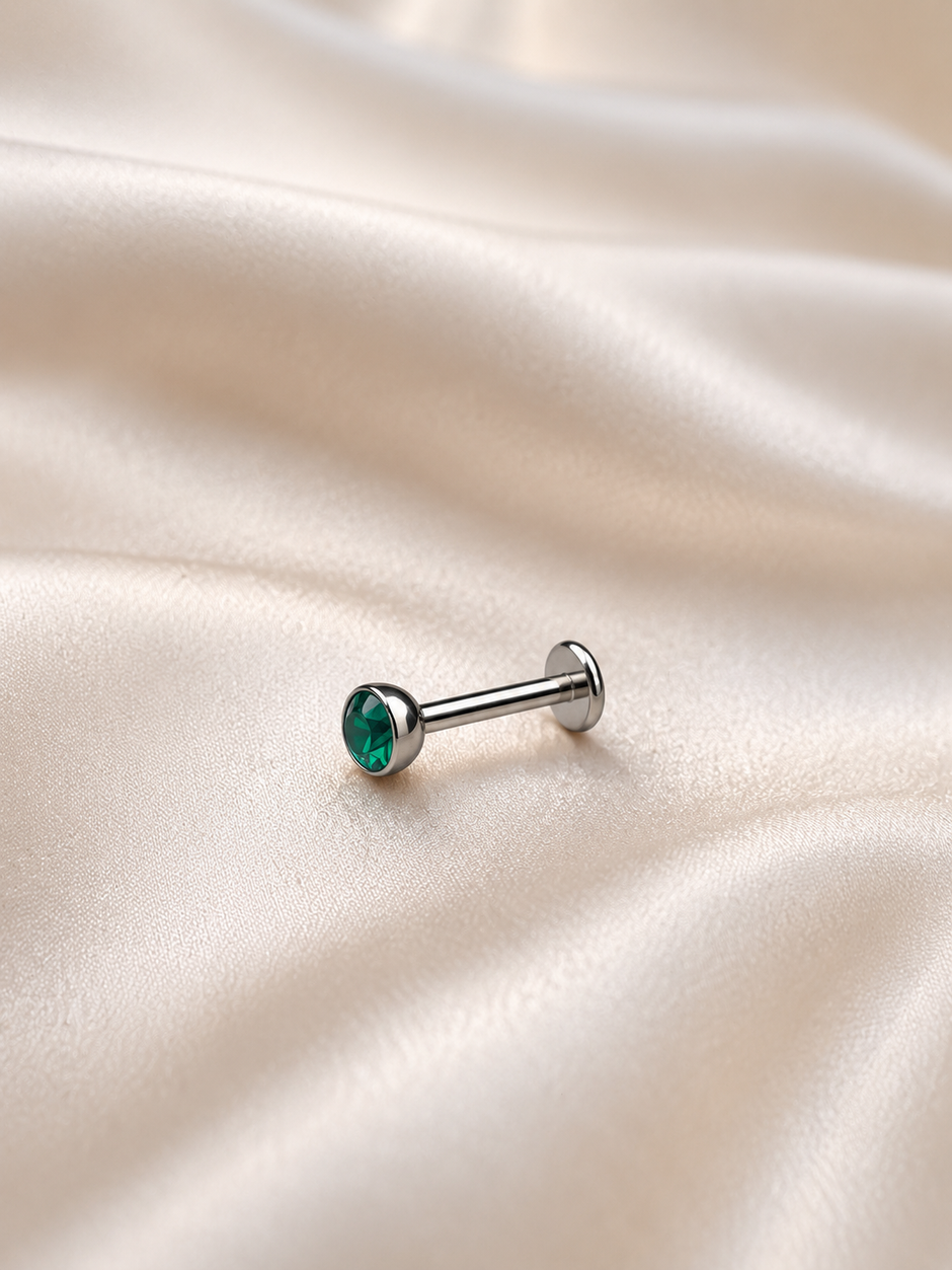 16G Surgical Steel Labret Stud – Silver Flat Back Colorful CZ Piercing