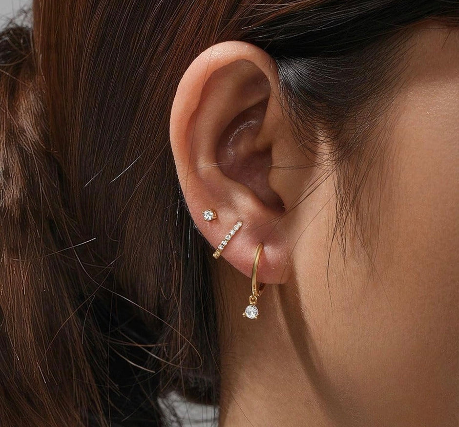 14K Gold Plated Huggie Hoop Earring Set – 3 Pairs