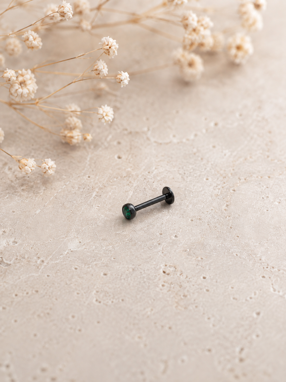 16G Black Surgical Steel Labret Stud – Colorful CZ Flat Back Piercing