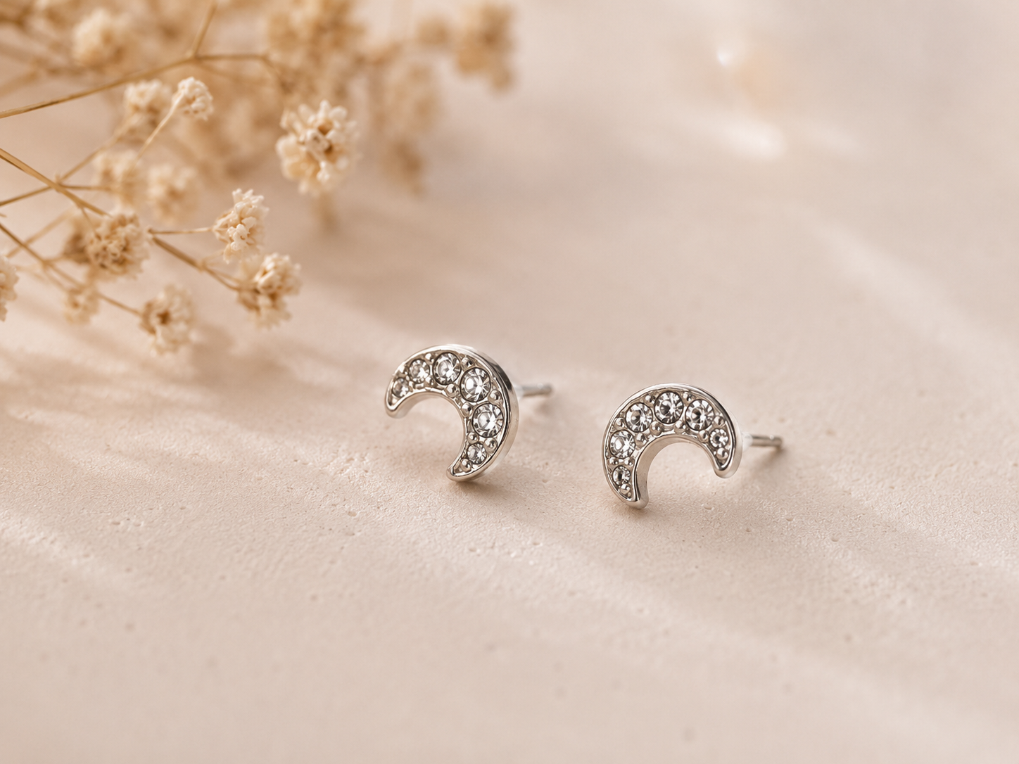 Dainty 5mm Stainless Steel CZ Crescent Moon Stud Earrings