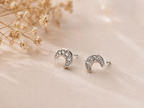 Dainty 5mm Stainless Steel CZ Crescent Moon Stud Earrings