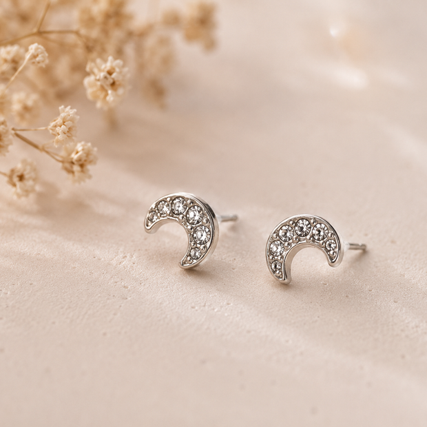 Dainty 5mm Stainless Steel CZ Crescent Moon Stud Earrings