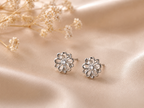Elegant 8mm Stainless Steel Openwork Flower Crystal Stud Earrings