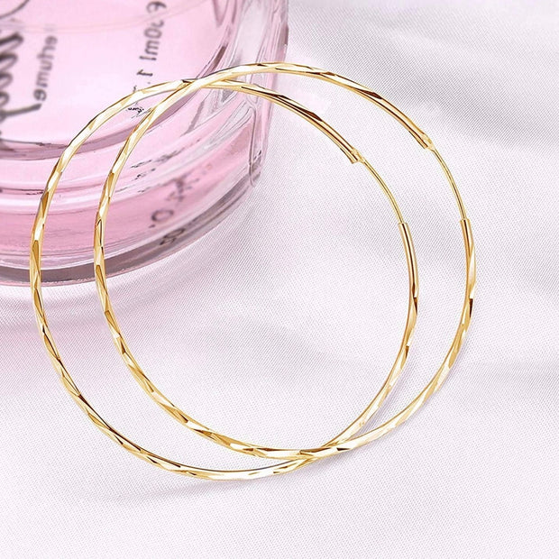 14K Gold Plated Sterling Silver Diamond Cut Square Tube Hoop Earrings – 70 mm