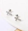 925 Sterling Silver Cross Stud Earrings with Cubic Zirconia