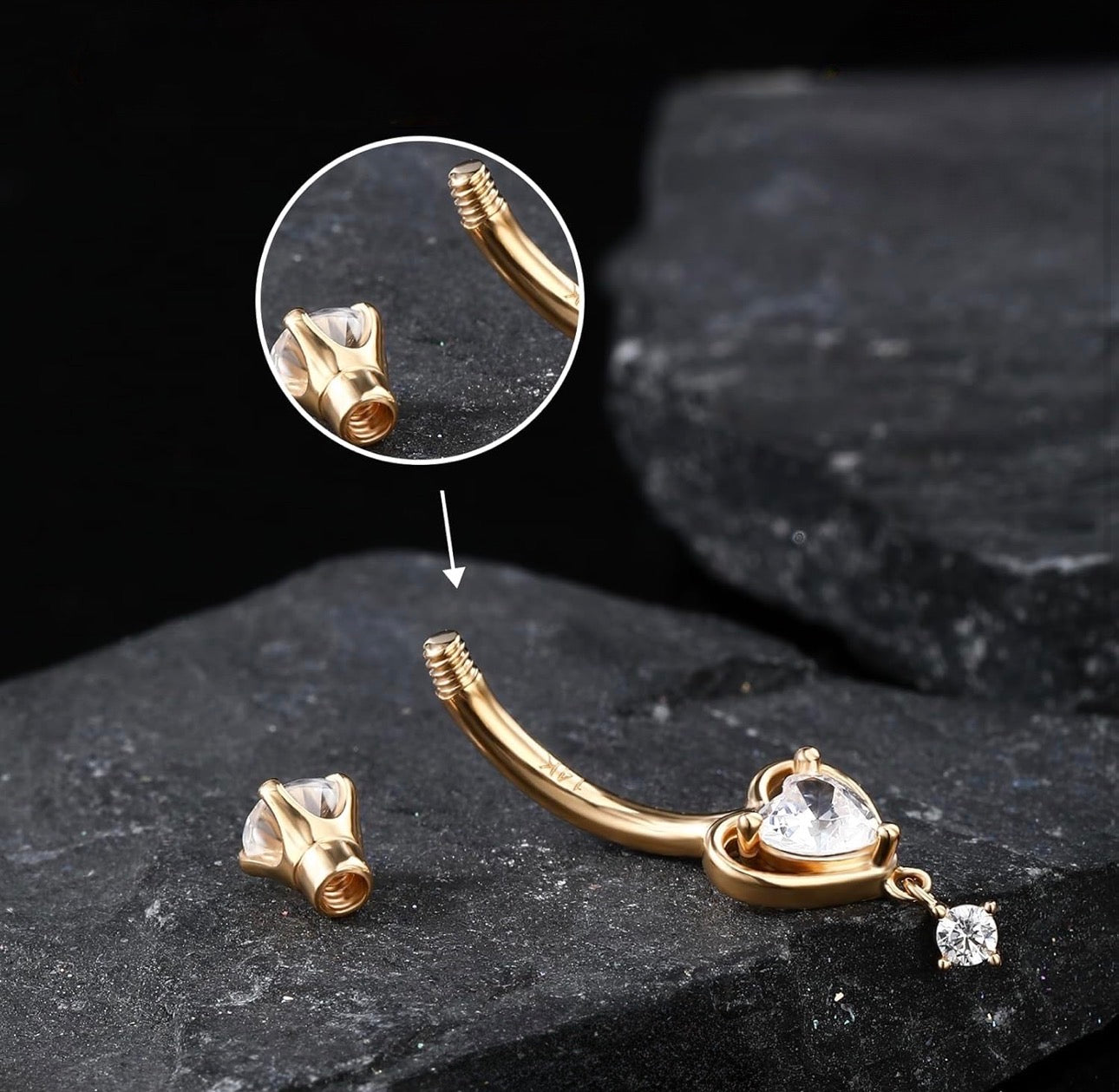 14K Gold Belly Button Ring Heart