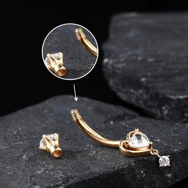 Solid 14K Gold Belly Button Ring – Heart Body Piercing Jewelry for Women