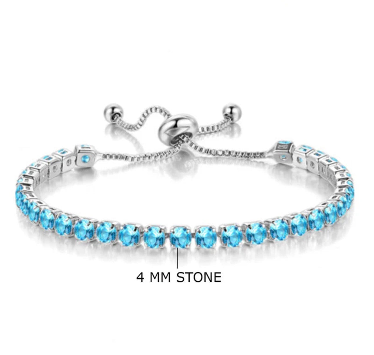 Silver Plated Round Cut Cubic Zirconia Blue Matrix Anti Tarnish Tennis Bracelet