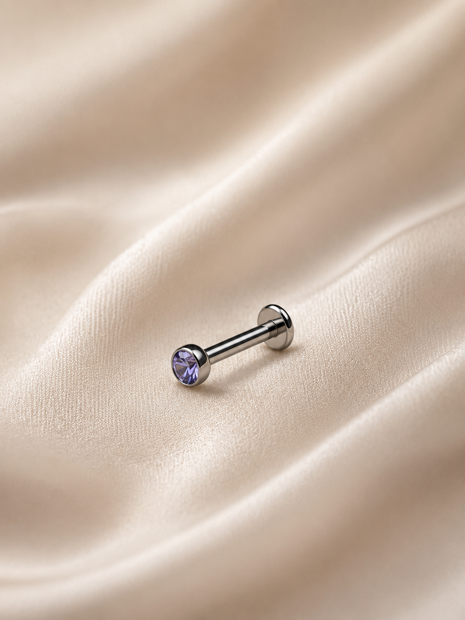 16G Surgical Steel Labret Stud – Silver Flat Back Colorful CZ Piercing