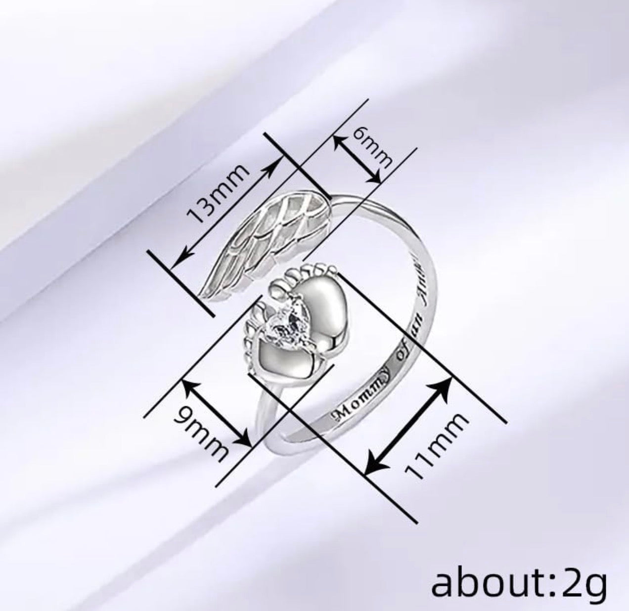 Heart Simulated Diamond Mom Angel Newborn Gift Ring 14K White Gold Plated