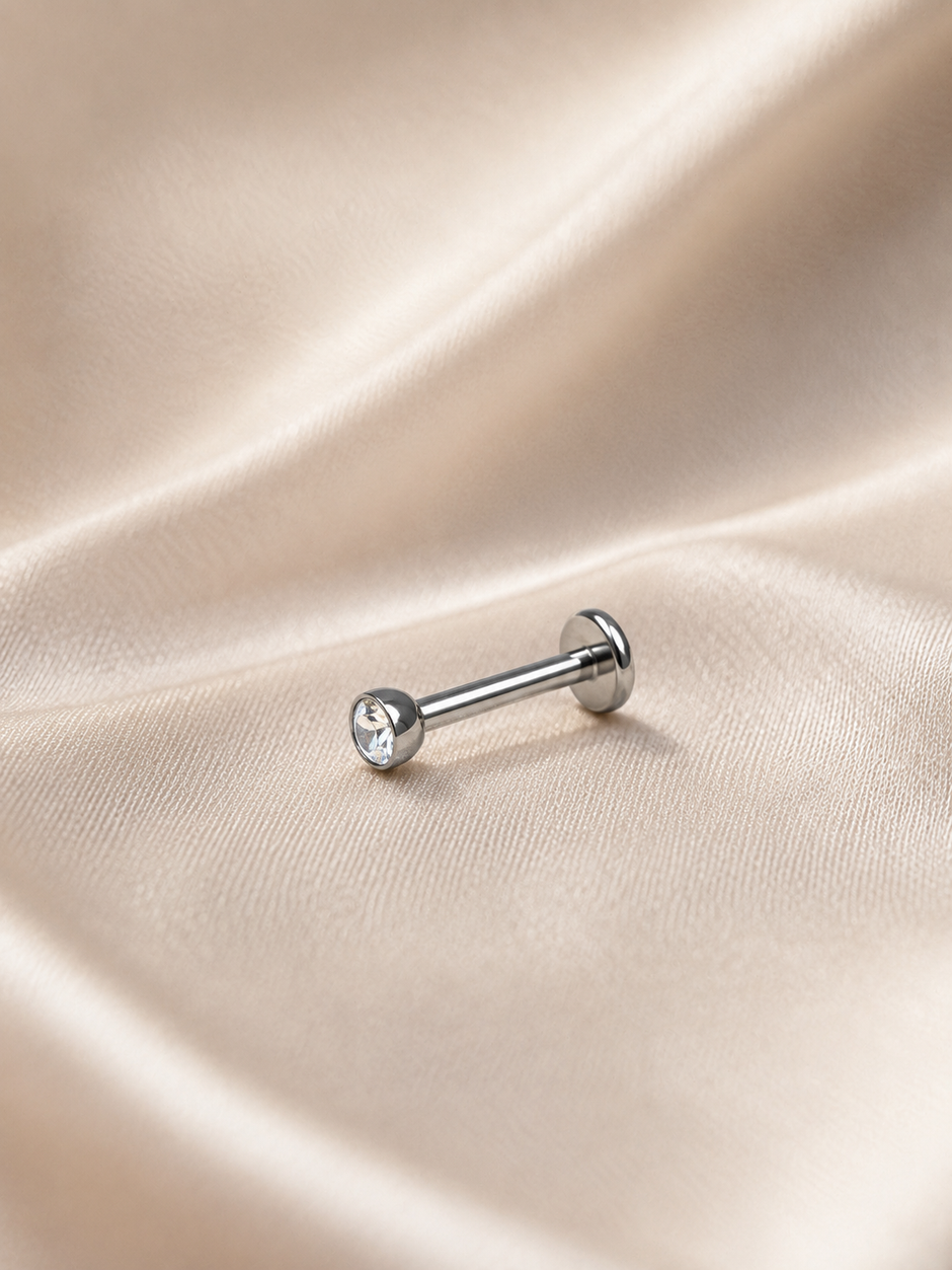 16G Surgical Steel Labret Stud – Silver Flat Back Colorful CZ Piercing