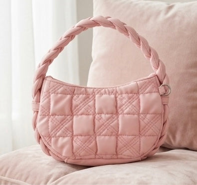 Chic Pink Quilted Vegan Leather Handbag