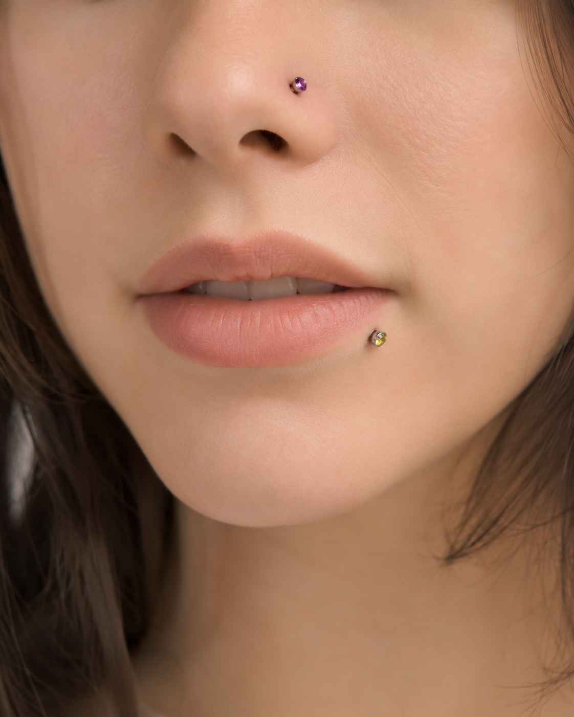 16G Surgical Steel Labret Stud – Silver Flat Back Colorful CZ Piercing