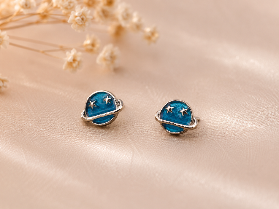 Dainty 6mm Stainless Steel Celestial Planet Stud Earrings