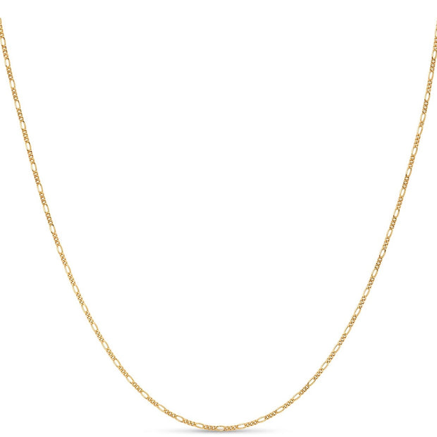 46cm Figaro Chain Necklace – 18K Gold over 925 Sterling Silver, 1.3mm