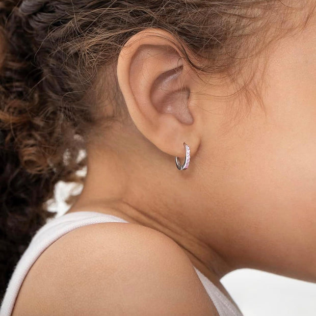 925 Sterling Silver Pink Huggie Hoop Earrings – Cute Small Earrings for Girls & Kids
