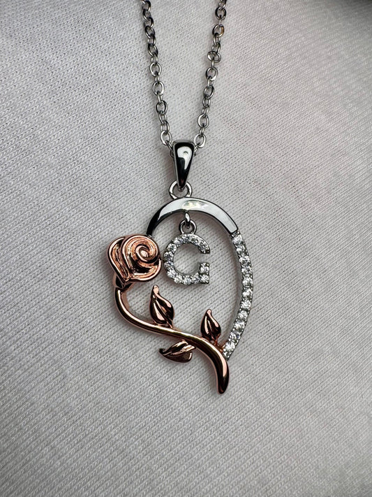 Rose Heart Initial Necklace