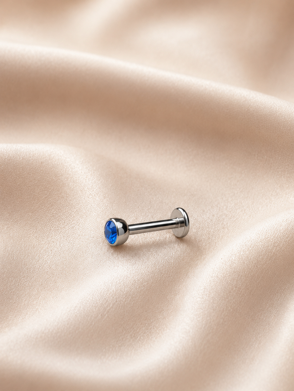 16G Surgical Steel Labret Stud – Silver Flat Back Colorful CZ Piercing