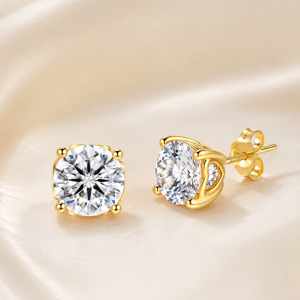 14K Gold Plated 925 Sterling Silver Moissanite Stud Earrings – 1.6 CTW Brilliant Cut
