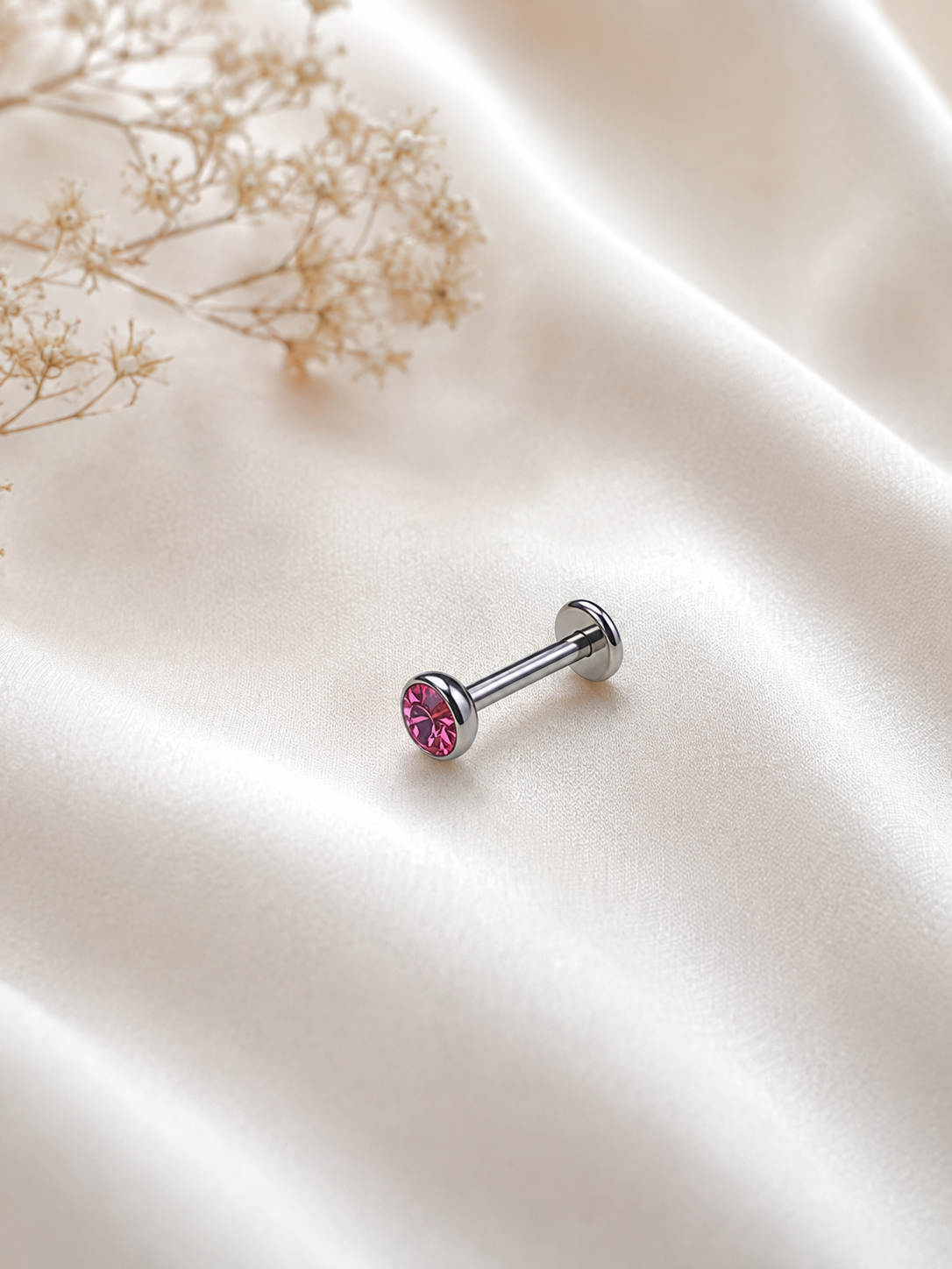 16G Surgical Steel Labret Stud – Silver Flat Back Colorful CZ Piercing