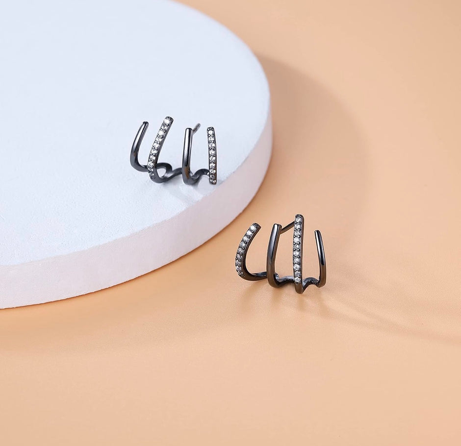 Modern Silver Claw Earrings with CZ – Minimalist 925 Sterling Silver