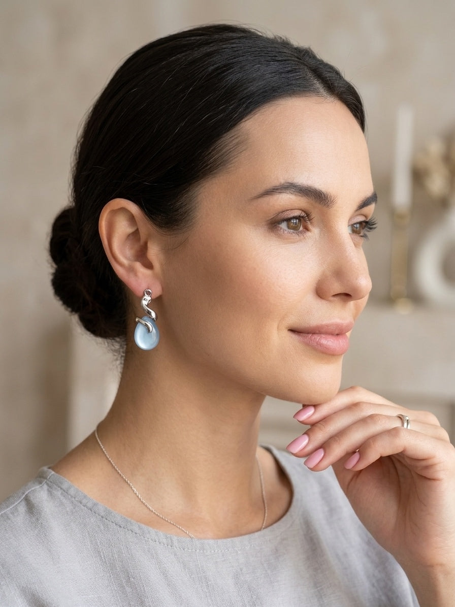 Elegant Light Blue Teardrop Dangle Earrings – White Gold Plated