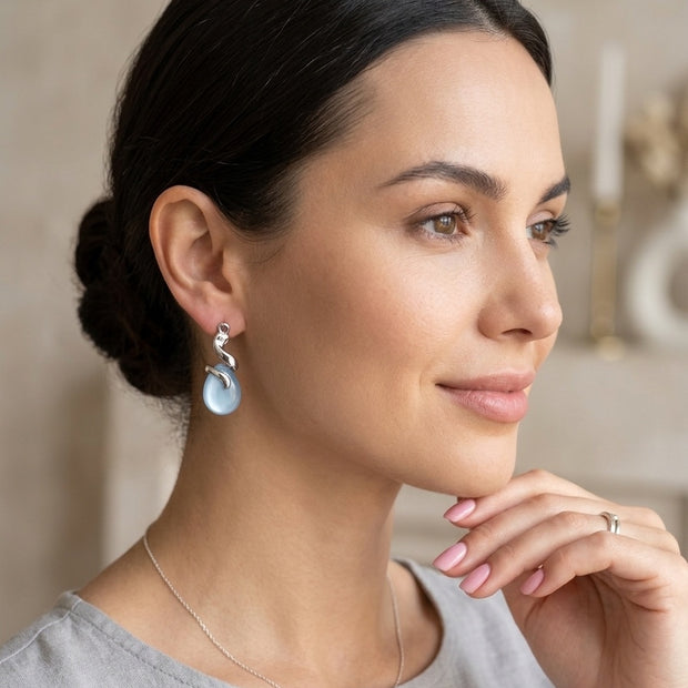 Elegant Light Blue Teardrop Dangle Earrings – White Gold Plated