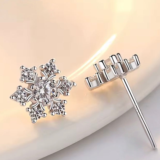 Elegant Silver Snowflake Earrings with Sparkling CZ Stones