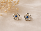 9mm Stainless Steel Openwork Flower Blue Crystal Stud Earrings
