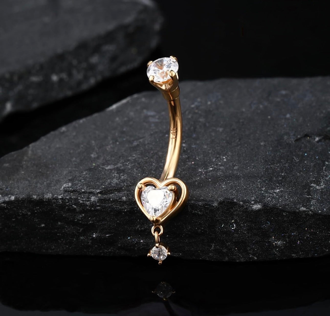 14K Gold Belly Button Ring Heart