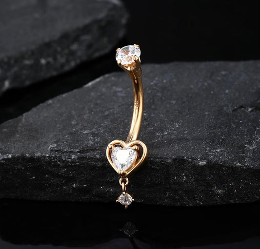 14K Gold Belly Button Ring Heart